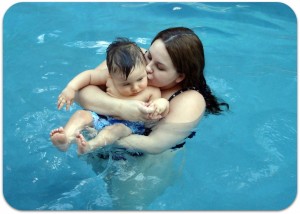 swimming baby mom