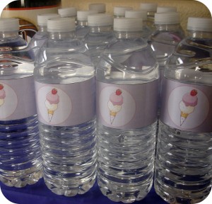 ice cream party, water bottles