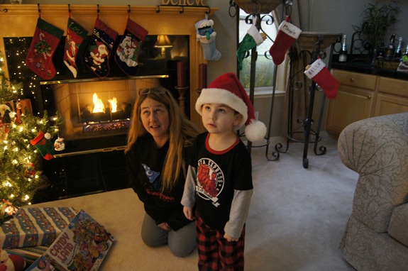 Nomi and Shane Santa hat