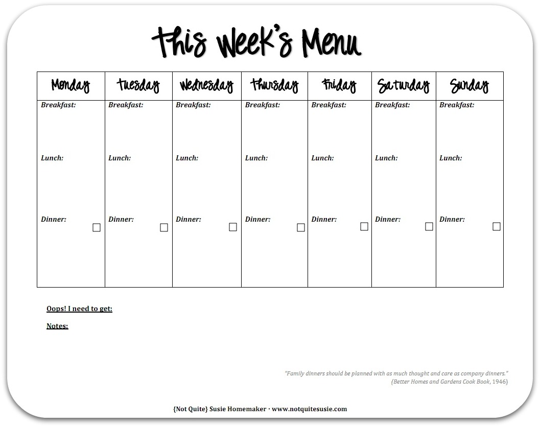 Weekly Menu Chart