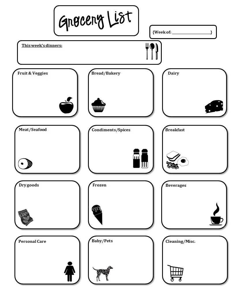 Printable Grocery List Working Mom
