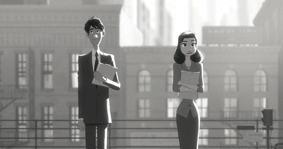 MORNING COMMUTE - In "Paperman," a  young man in mid-century New York City has a chance meeting with a beautiful woman on his morning commute. The innovative animated short from first-time director John Kahrs makes its theatrical debut in front of "Wreck-It Ralph" on Nov. 2, 2012. ©2012 Disney. All Rights Reserved.