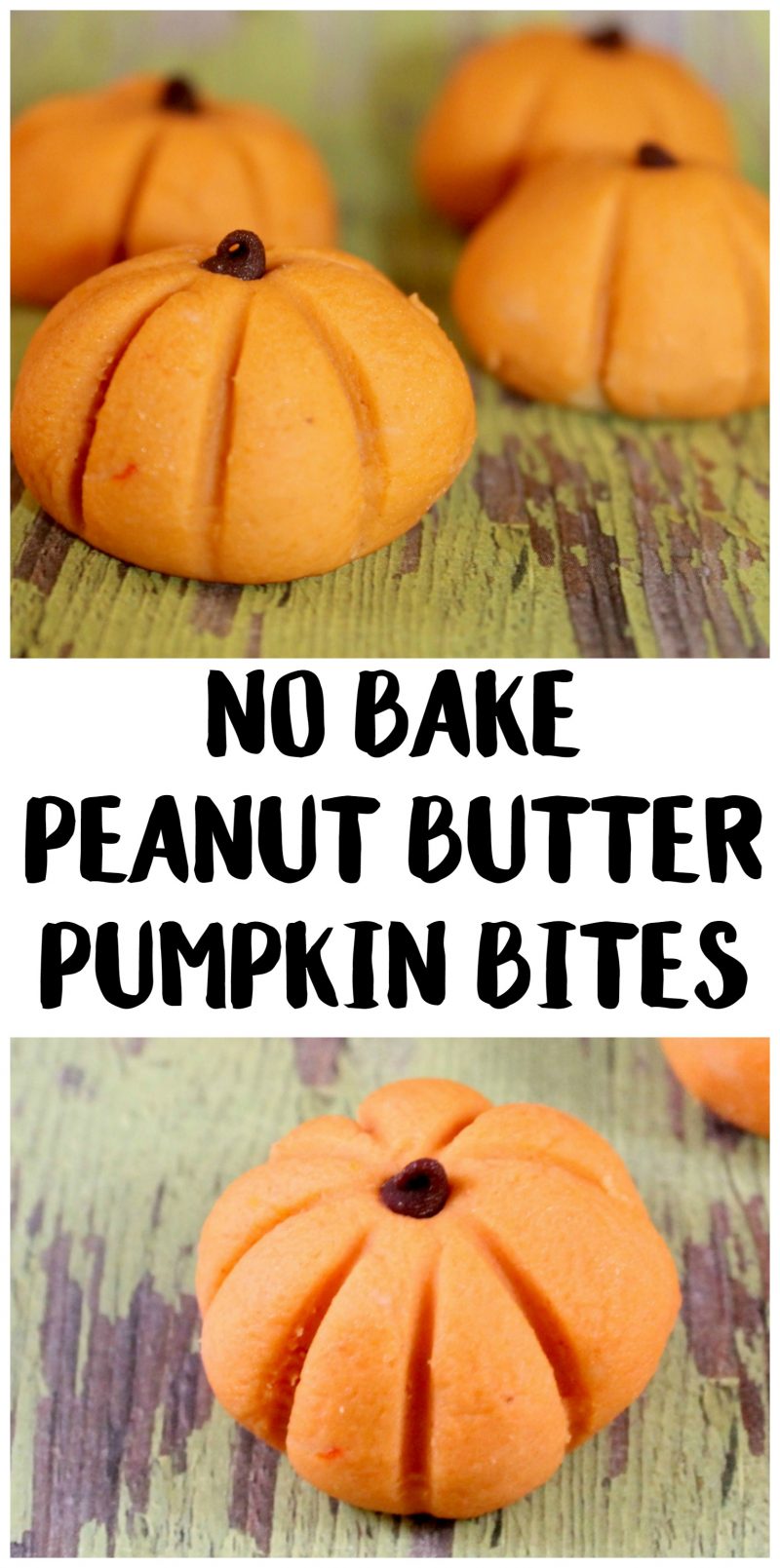 If you’re looking for delicious pumpkin themed recipes & ideas this Fall and Halloween, you have to try these homemade NO BAKE peanut butter pumpkin bites! They’re like peanut butter cookies and pumpkins put together but without the carving and with all the dessert!