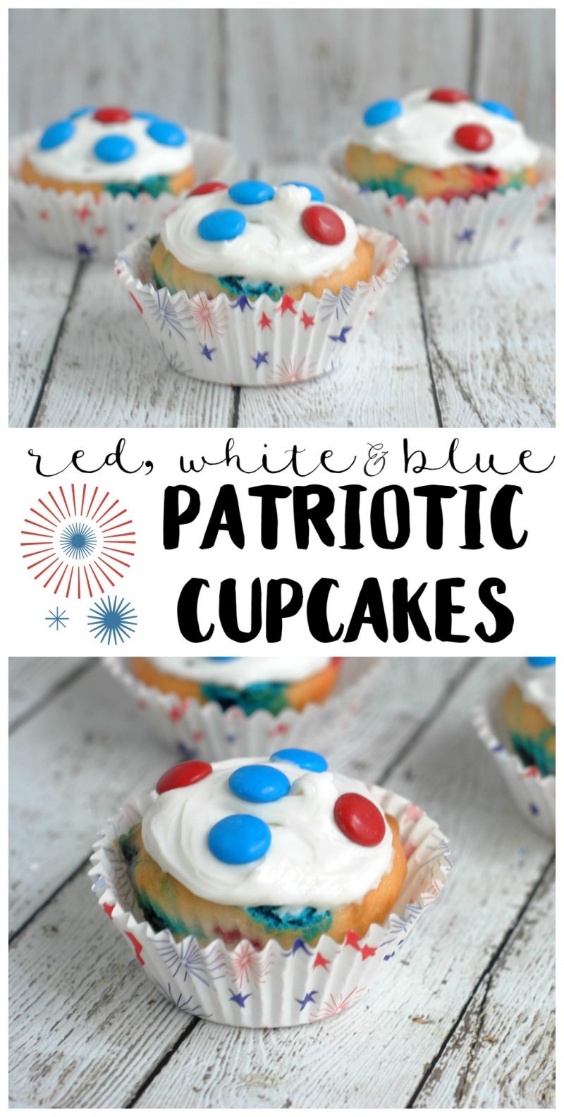 If you’re looking for easy and cute recipe ideas for the 4th of July, check out these Red White and Blue Patriotic Cupcakes! Whether you’re making dessert for your kids at home or making food for a crowd at a 4th of July party or BBQ, these are easy to make and delicious to eat!