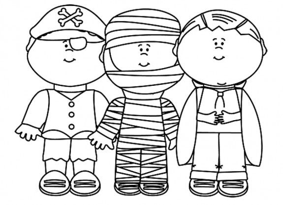 Free Trick or Treating Printable Coloring Page for Halloween