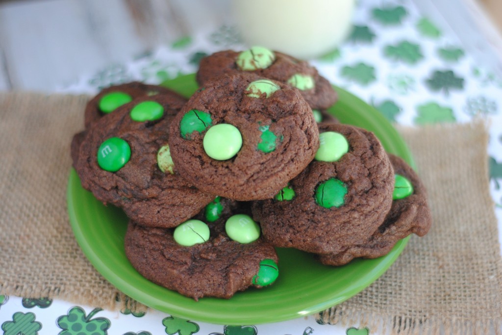 One of the best things about St. Patrick’s Day is that everything is green! If you’re already out of Thin Mints {same} you can whip up these easy Mint Chocolate Cookies at home- using M&M’s! This is one of the best and easiest recipes to celebrate St. Patrick’s Day- with a delicious dose of sugar!
