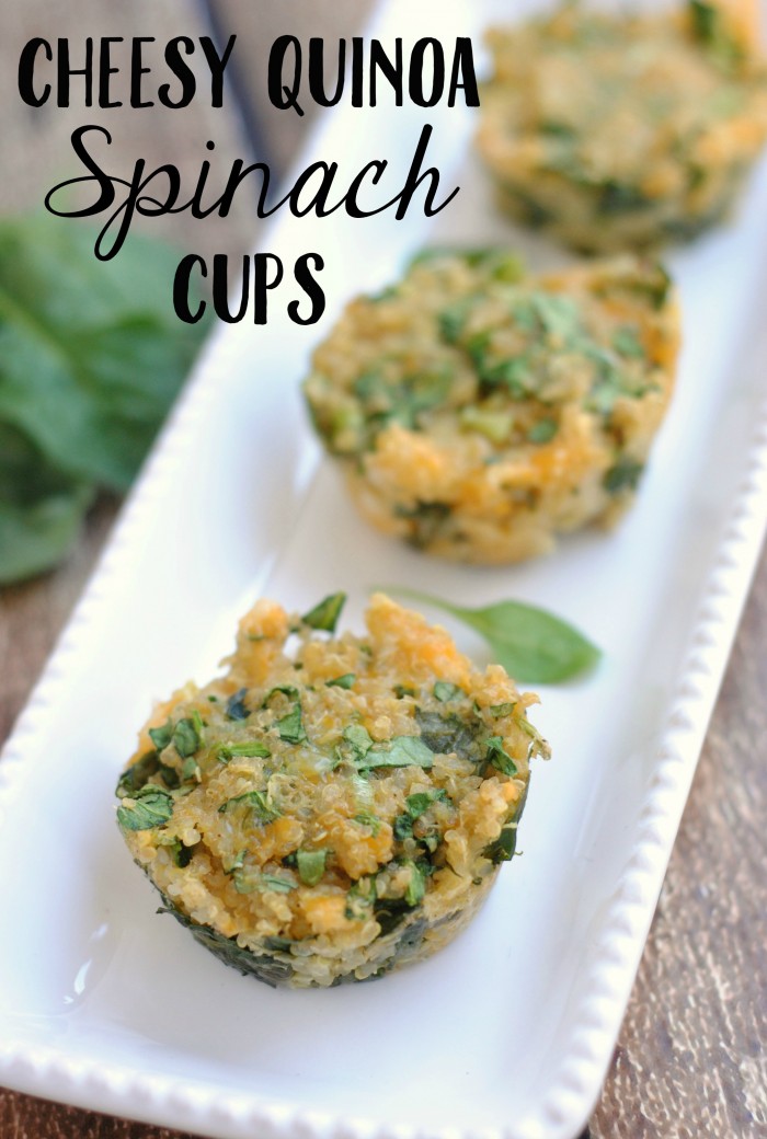 Cheesy Quinoa Spinach Cups Recipe- so easy to make and a great way to get the kids in the kitchen! Who knows, they may even eat some spinach!