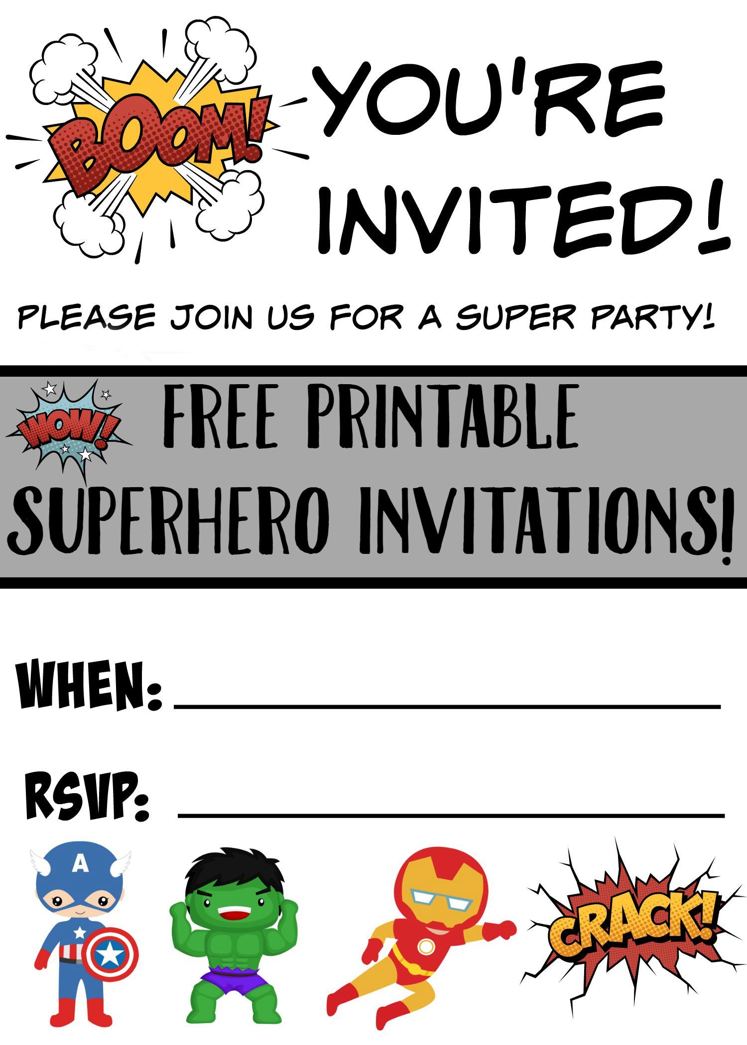 Free Printable Superhero Birthday Invitations - {Not Quite} Susie Homemaker