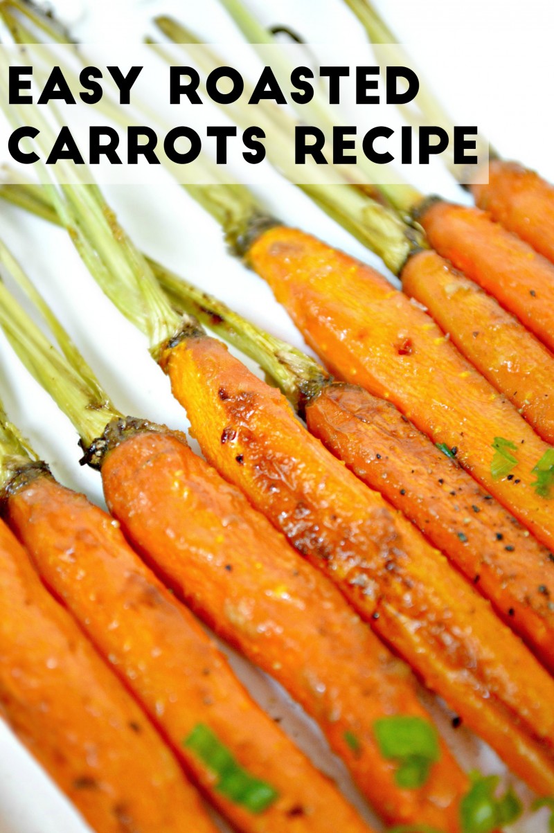 Need a delicious but simple side dish? Try this Easy Roasted Carrots recipe! This healthy cooked carrot recipe doesn’t use a brown sugar glaze- it amps up the flavor with honey, balsamic vinegar, and other great ingredients.