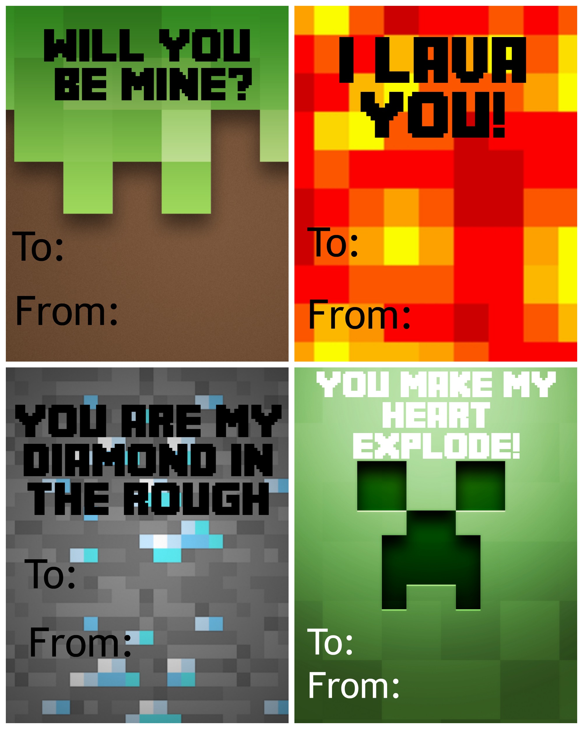 Free Printable Minecraft Valentine's Day Cards - {Not Quite} Susie ...