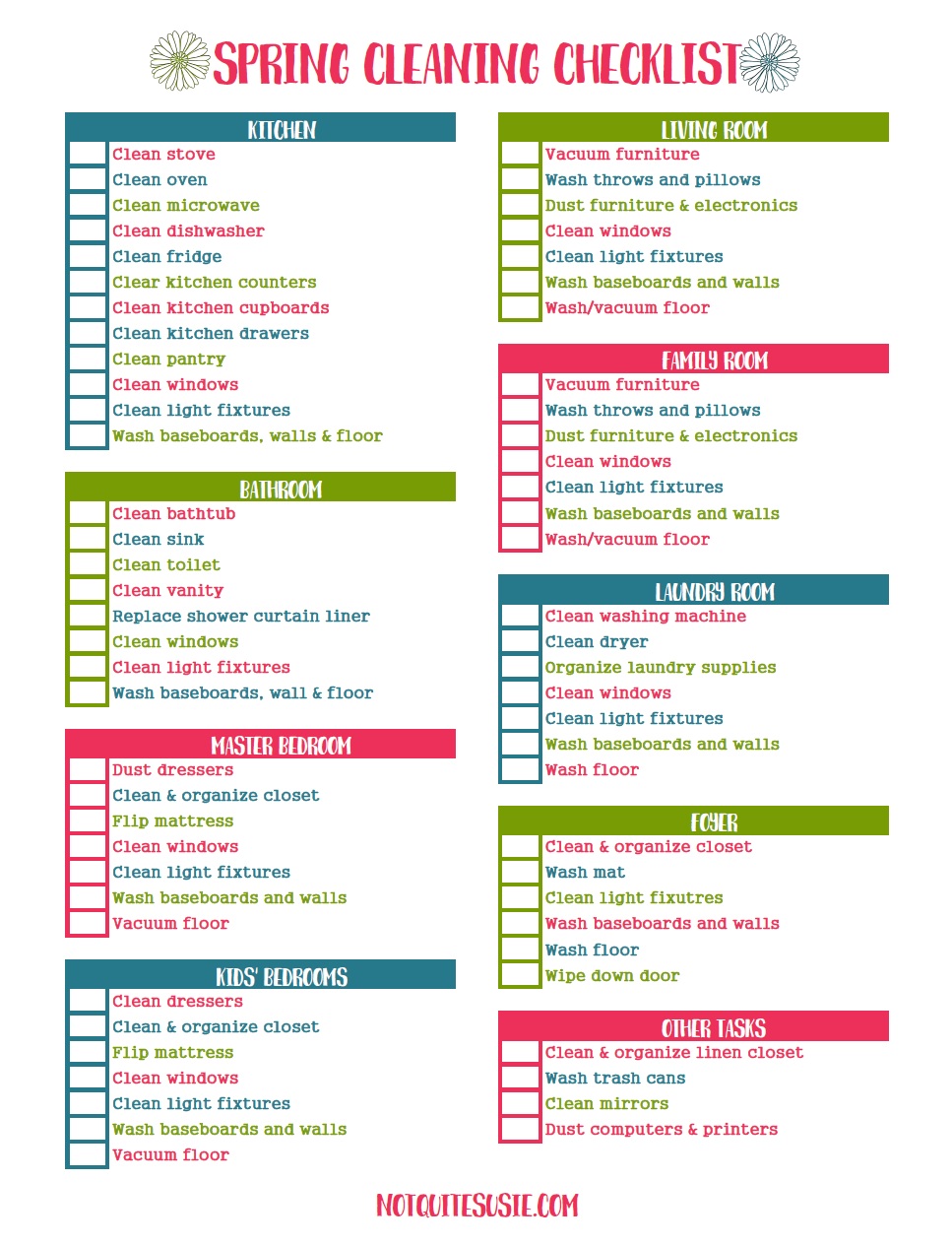 Spring Cleaning To-Do List Checklist Free Printable 