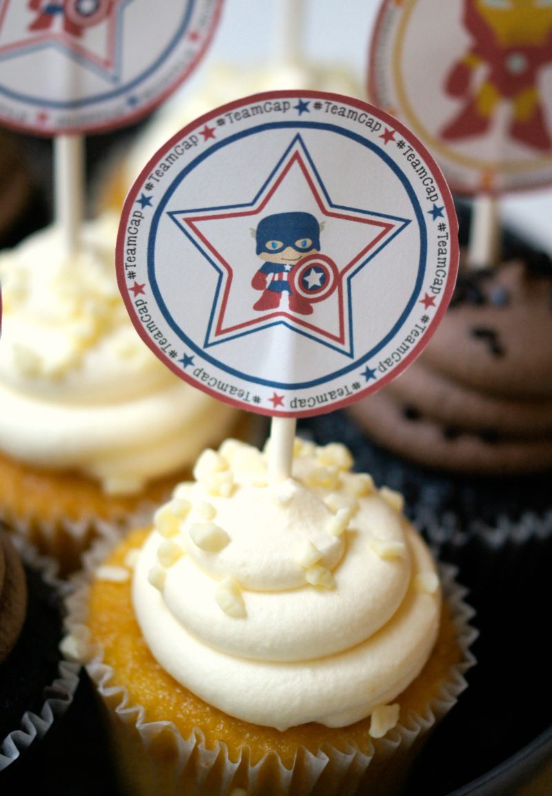 Free Printable Captain America Cupcake Toppers- Team Cap Cupcakes to Celebrate Captain America Civil War!