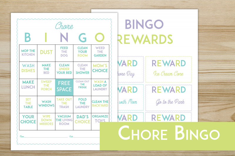 Free printable Chore Bingo Game- includes a game board and rewards coupons!
