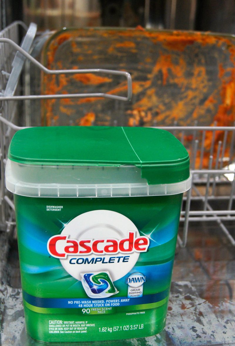 Cascade Complete Dishwasher Tabs sitting in dishwasher