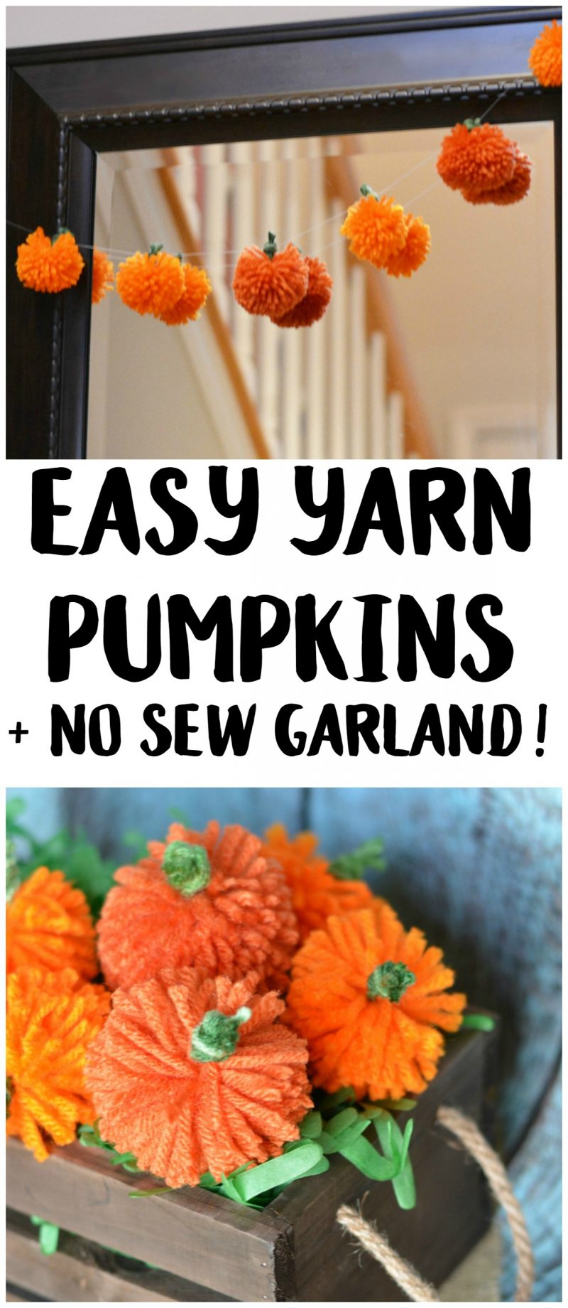 I love decorating my home with pumpkins because they work for both fall and Halloween- so they can stay up even longer! These DIY No Sew Yarn Pumpkins are so cute and so versatile- you can use them to make an easy pumpkin garland, use them in other crafts or projects, or just use them as decorations as they are!