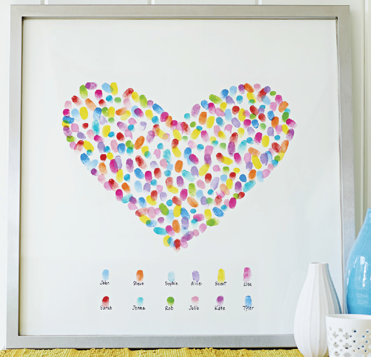 Need a good DIY Kid Art Idea? This fingerprint painting canvas project is fun and easy and gets everyone involved- and you can display it on a wall after as décor to enjoy forever!