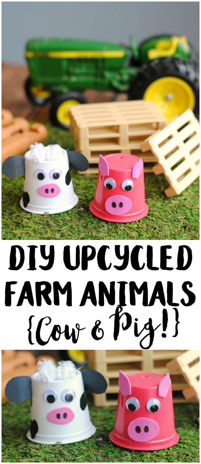 Get your preschooler or even older kids excited about a trip to the farm, apple orchard, or pumpkin patch this fall by making these easy DIY upcycled K-Cup Farm Animals! Use recycled coffee pods and a few other supplies to make these adorable cow and pig animals, perfect for pretend play!