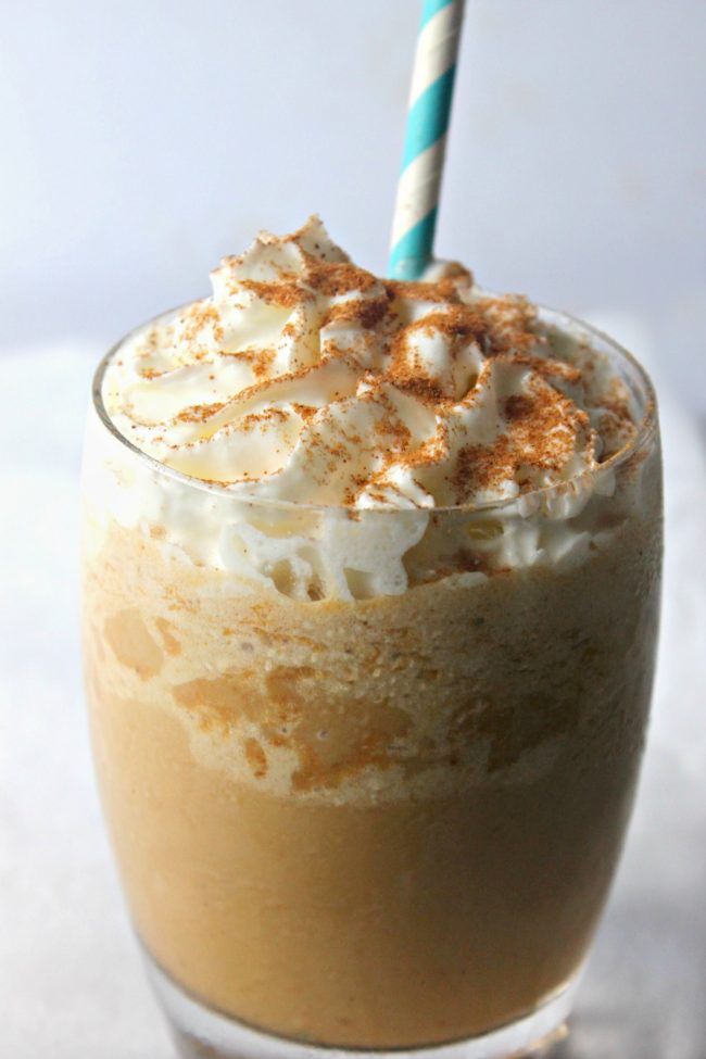 Tis the season for the famous PSL- Pumpkin Spice Lattes! But what do you do when it’s still too warm outside for hot coffee? You DIY it with a Homemade Pumpkin Spice Frappe! This cold iced beverage is so easy to make and you can even use syrup to make it a little closer to Paleo. {There’s still milk though, but you could always substitute!} Skip the long line at Starbucks and make this in your fridge overnight!