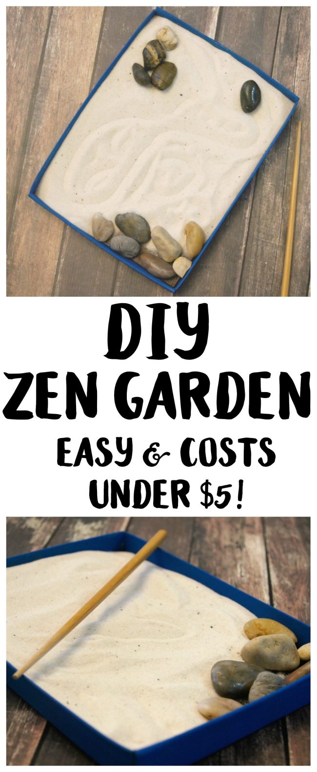 Zen gardens are beautiful places for meditation and to get new ideas- but not everyone has room in their backyard for a dedicated zen zone {not to mention the weather isn’t always cooperative!} Bring the zen garden indoors with this super easy upcycled craft idea! Make a miniature desktop DIY sand Zen Garden using mostly materials you have at home {this craft costs under $5 to make!} This project can even function as home décor and even as a fidget tool.