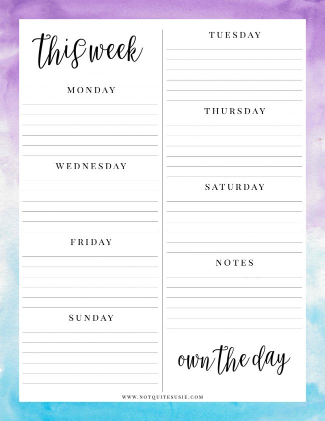 Easily keep track of your daily and weekly college, work or personal life obligations with this free printable weekly planner sheet! Print one for each week and have fun with them- add stickers, DIY a planner notebook, or whatever you’d like! Grab the completely free download now and save this pin for when you need more!