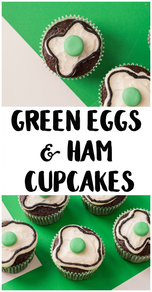 It’s Reading Week at my son’s school and nothing connects kids to books more than food! These easy Green Eggs and Ham Cupcakes are inspired by the classic children’s book by Dr. Seuss and taste a lot better than the real thing. They’re made with chocolate cupcakes and take just a few quick steps to make the decoration! If you need fun food ideas for your Read Across America themed storytimes, don’t miss these cupcakes!