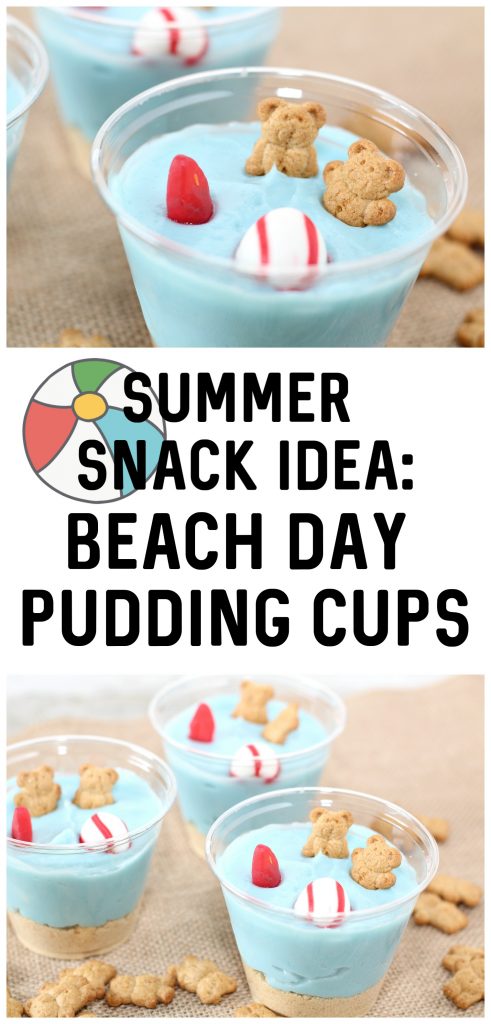 Need a fun and easy snack idea for kids this summer? Try this Beach Day White Chocolate Pudding Cup Recipe! These individual servings look like sand and are perfect for a summer party, after school snack, or dessert!