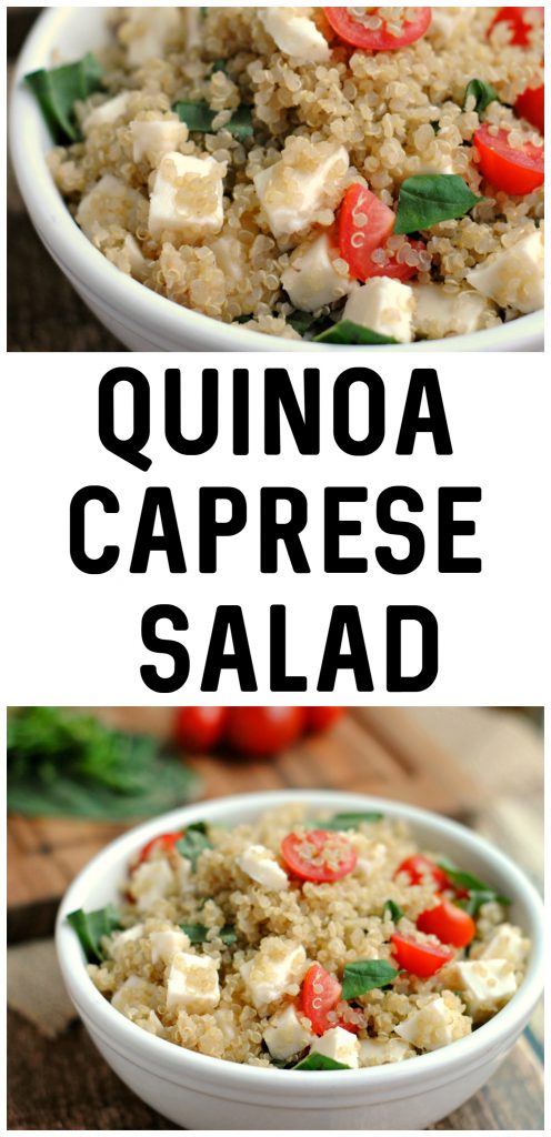 Need an easy lunch idea that you can bring to work? This Quinoa Caprese Salad is served cold so you don’t need a microwave, and it’s healthy, too! With just a few ingredients, this Mediterranean-inspired lunch salad is one of my favorite recipes.