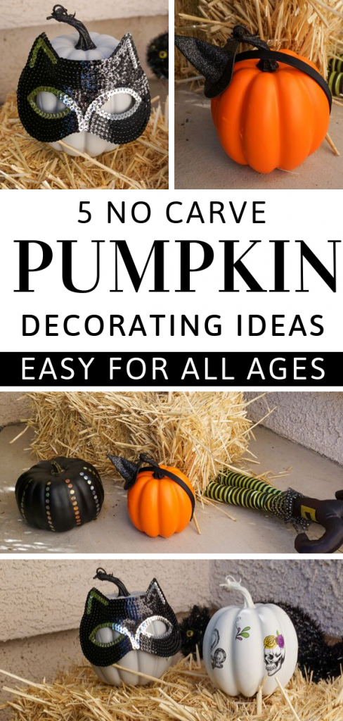 Decorating pumpkins is such a big part of fall for kids and adults alike! There are lots of creative carving ideas online but using paint or other objects can be fun too! These easy DIY No Carve Pumpkin Ideas are quick, easy, and {mostly} not messy- except maybe the paint one!