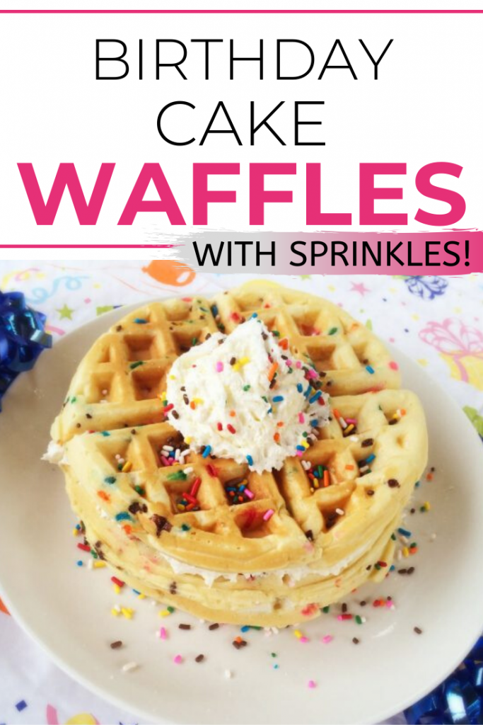 Every birthday needs a special celebration recipe- why not start the day off with these easy homemade Birthday Cake Waffles? They have the perfect toppings- whipped cream and sprinkles!- and they’re so pretty!