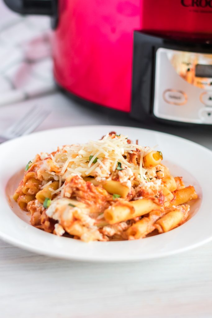 Is there anything more comforting than a delicious, warm Baked Ziti with Ricotta? This Slow Cooker Baked Ziti recipe is made using a crockpot so it’s ready when you are, and best of all it’s super easy! This version is Vegetarian, but if you’re not into meatless you can always add to it!