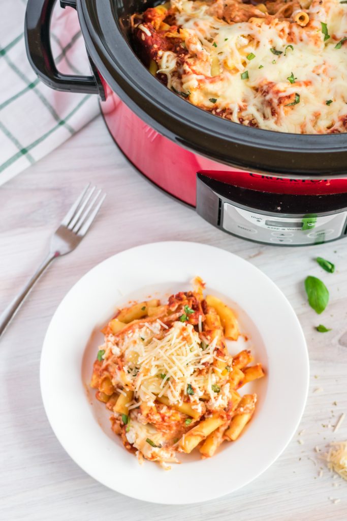 Is there anything more comforting than a delicious, warm Baked Ziti with Ricotta? This Slow Cooker Baked Ziti recipe is made using a crockpot so it’s ready when you are, and best of all it’s super easy! This version is Vegetarian, but if you’re not into meatless you can always add to it!